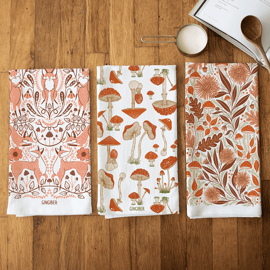 Three Mushroom Tea Towel Bundle