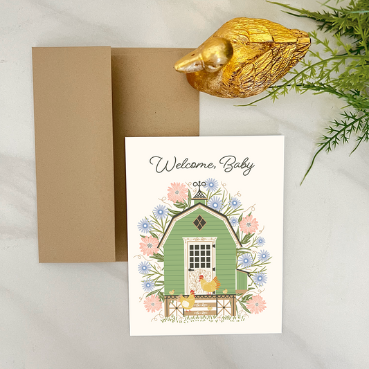 Welcome Baby Chicken Coop Card