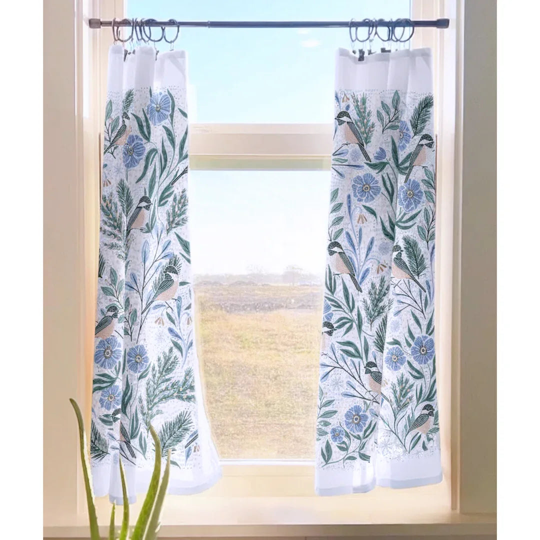 set of two tea towels with bird and floral illustrations