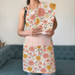 Zinnia Apron and Tea Towel Bundle - Floral apron and gingham pocket, perfect gift set for baking and kitchen decor