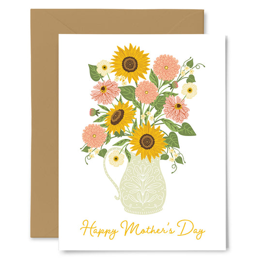 Greeting card with sunflowers and 'Happy Mother's Day' text on a white background