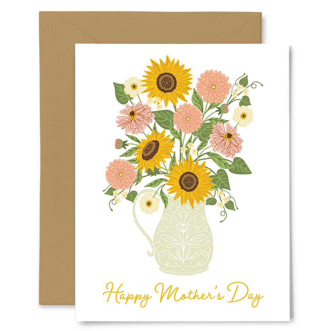 Greeting card with sunflowers and 'Happy Mother's Day' text on a white background