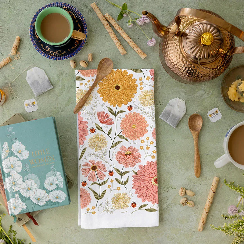 Multicolor illustrated floral tea towel