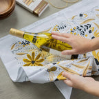 tea towel with illustrated bees and floral elements