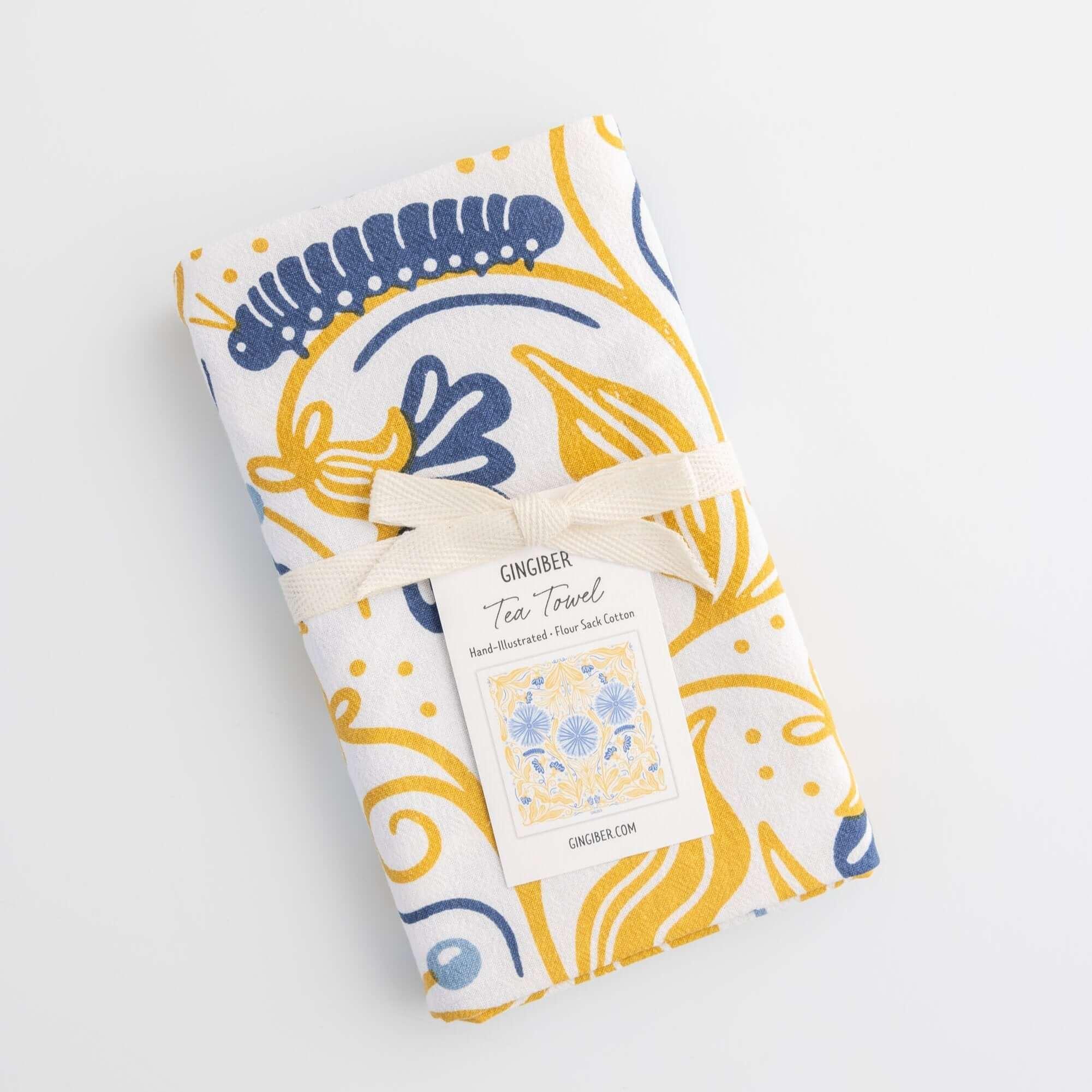 Multicolor illustrated floral tea towel