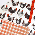 Chicken Apron—bake in style with gingiber apron featuring chicken print, adjustable neck strap, large pocket, 100% cotton canvasx