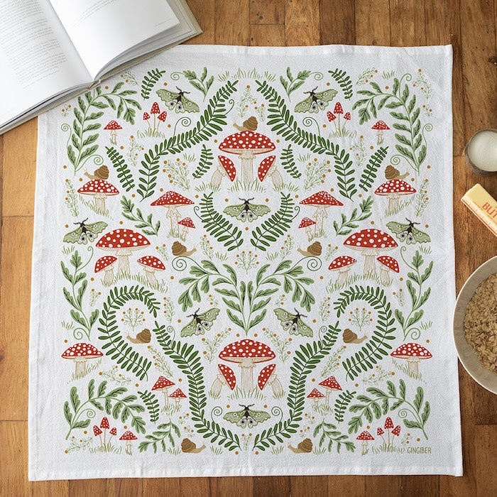 Limited Time Mushrooms & Ferns Tea Towel