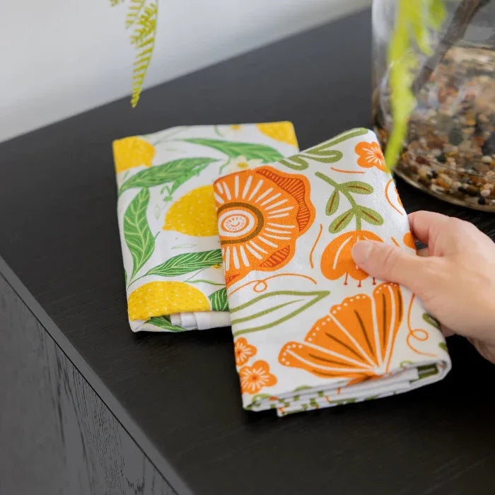Multicolor illustrated floral tea towel