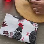 tea towel with illustrated chickens