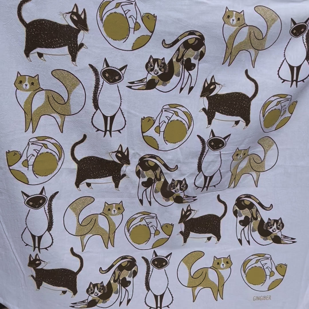 tea towel with illustrated cats