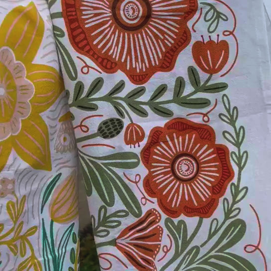 Multicolor illustrated floral tea towel