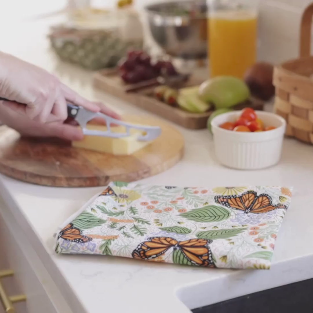 Multicolor illustrated floral tea towel