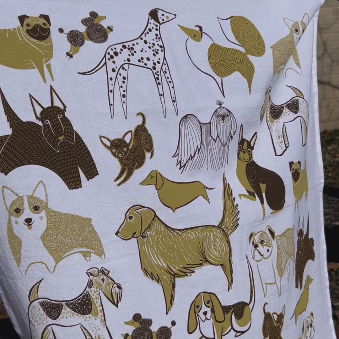 tea towel with illustrated dogs
