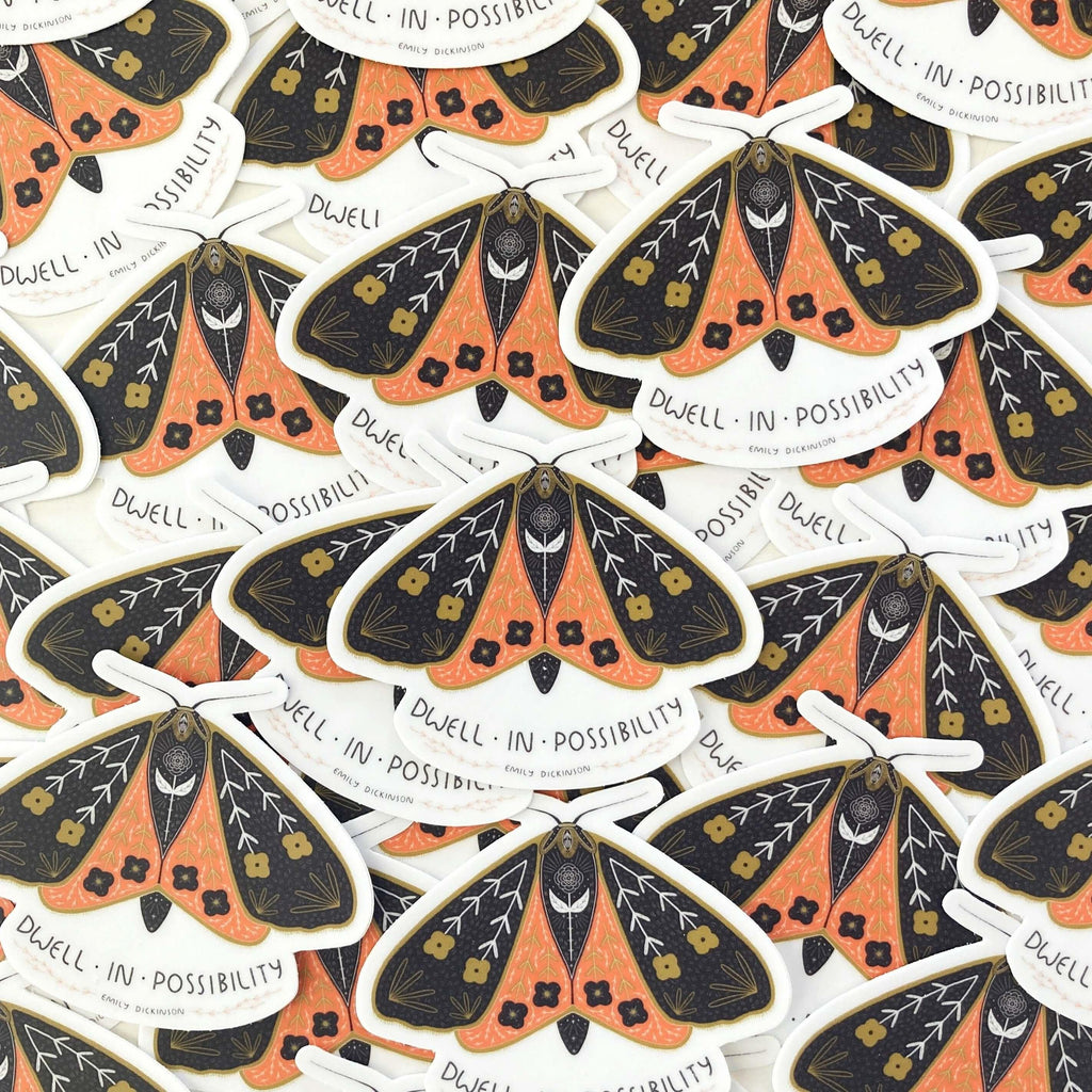 Dwell In Possibility Moth Sticker - Gingiber