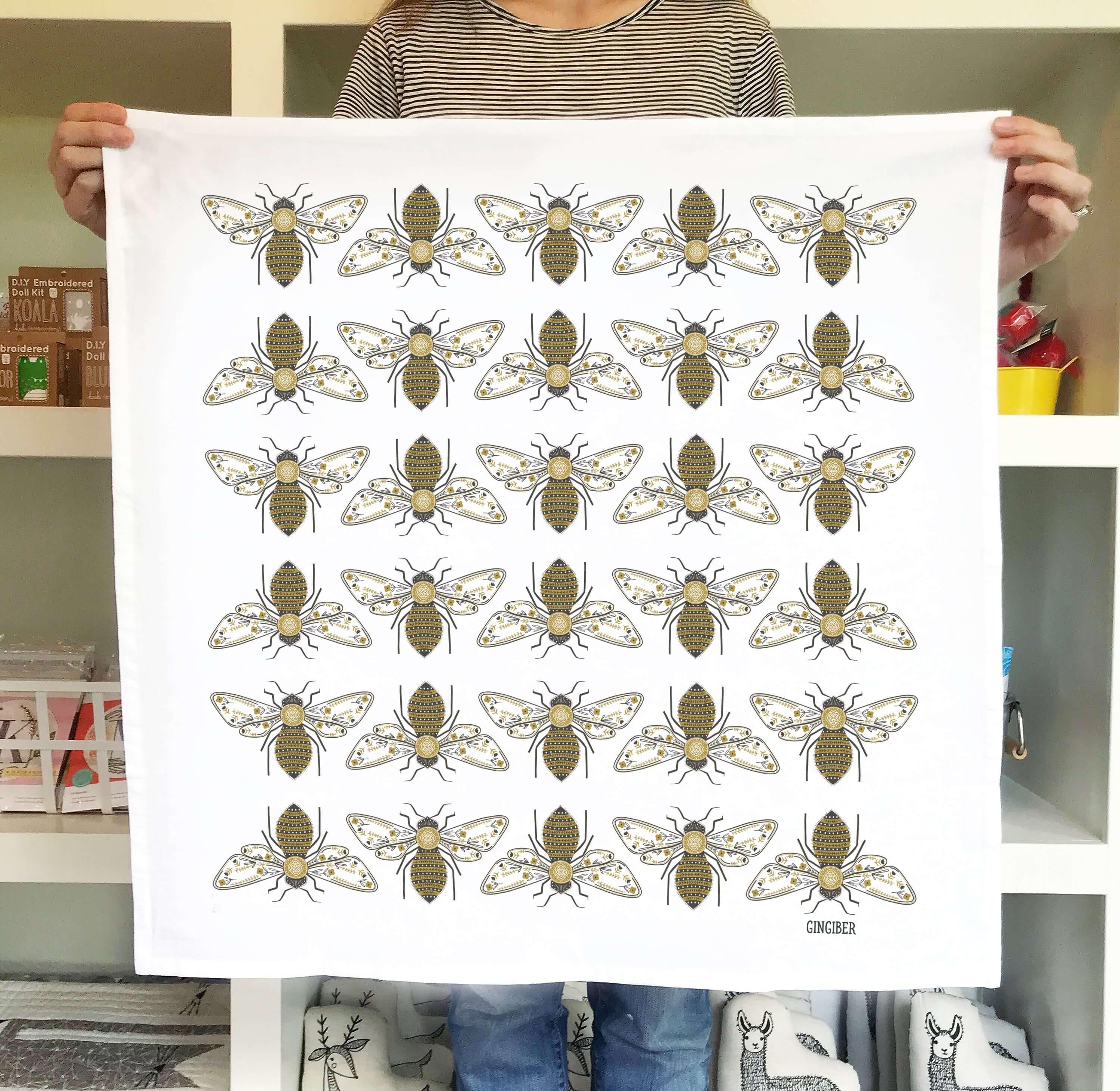tea towels with illustrated bees