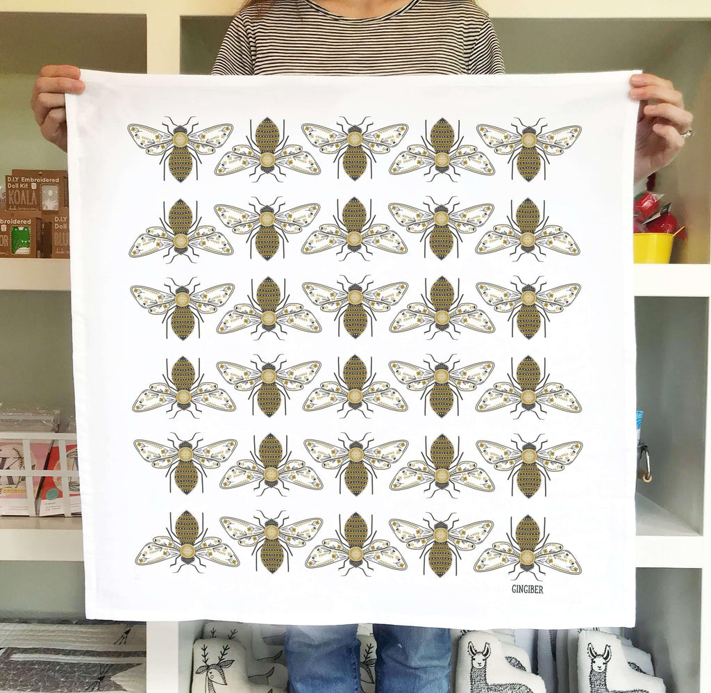 tea towels with illustrated bees
