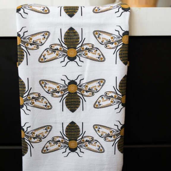 tea towels with illustrated bees