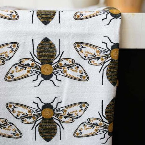 Honeybee Tea Towel Organic Cotton Flour Sack Kitchen Towel Bee Eco Friendly  Decor Unpaper Towels Honey Bee Pollinator Gift 