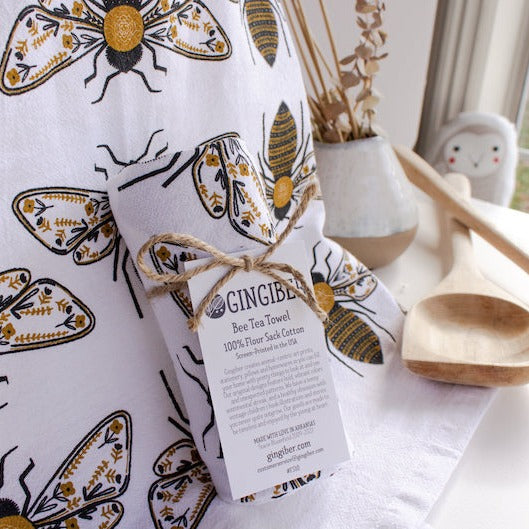 Honey Bee Kitchen Towel Flour Sack Tea Towel Hand Printed 